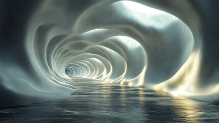 Poster - serene tunnel of rippled walls radiating light, creating tranquil atmosphere