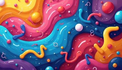 Leinwandbilder - Abstract colorful illustration features vibrant swirling shapes, forms, colors. Vivid dynamic artwork with highlights, shadows, reflections, reminiscent of liquid art with geometric shapes. Modern