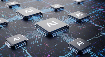 Poster - Futuristic Perspective of Artificial Intelligence Chips on Circuit Board Graphic