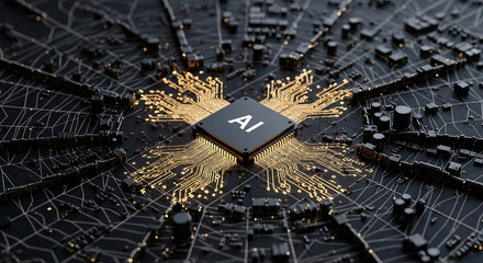Poster - Sleek Digital Abstract Circuit Board with Artificial Intelligence Technology Concept