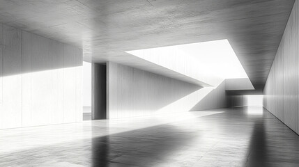 Poster - minimalist interior with sharp edged monochrome walls and rhythmic lines, creating serene