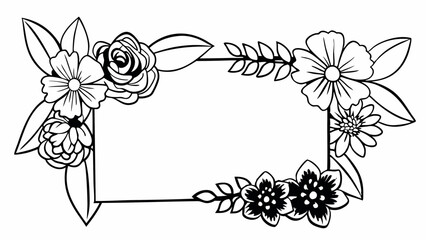 Poster - Floral frame with roses daisies and leaves in black and white outline drawing for text or image 100ch created with generated ai