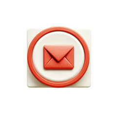 Fototapete - 3D Red Mail Icon on White Square with Circle Border Email Message on transparent background