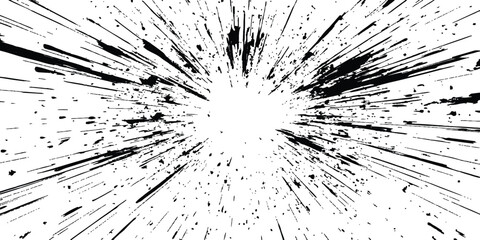 Poster - Dynamic charcoal burst explosion, isolated on transparent background. Abstract explosion, radial burst of ink splatter effect.