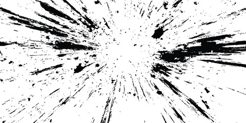 Poster - Abstract explosion, radial burst of ink splatter effect. isolated on white background. Black ink splatter creates abstract background with dynamic energy.
