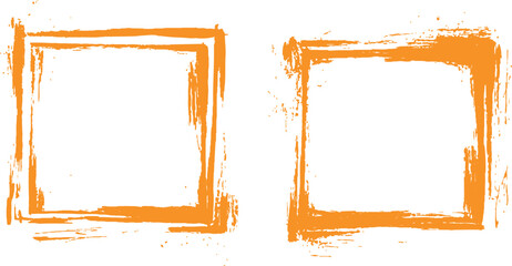 Aufkleber - Frame is drawn with brush strokes on white background. Vector orange square grunge frame on a transparent background.