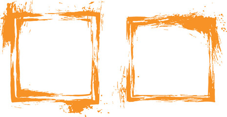 Aufkleber - Frame is drawn with brush strokes on white background. Vector orange square grunge frame on a transparent background.