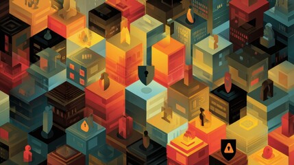 Poster - Data Privacy Infographic Highlighting User Protection Through Layered Security and Shield Icons With Security-Themed Colors