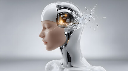 Poster - A futuristic cybernetic humanoid with glowing neon circuitry, biomechanical limbs, and a digitalized face, intricate technological details, cinematic lighting, sci-fi aesthetic, high-resolution,