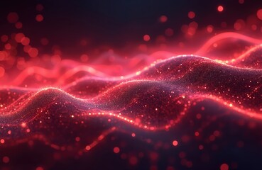 Leinwandbilder - Abstract red digital wave with futuristic light effects illustration. Dynamic digital wave, flowing energy with blurred neon lights. Modern design for tech, science or digital art background.