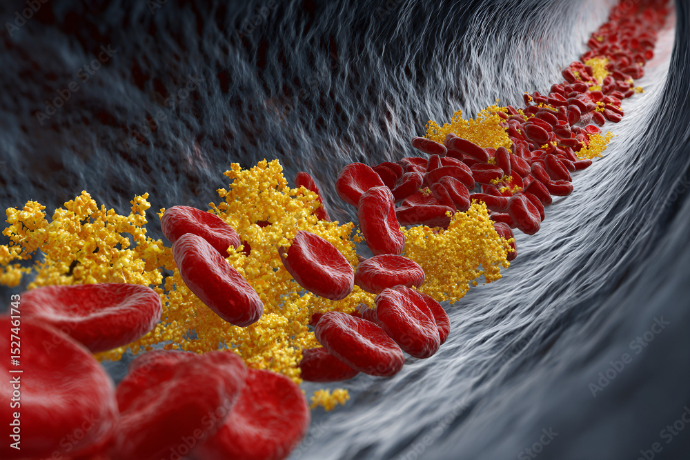 Microscopic View of Blood Flow and Cholesterol Plaque Buildup in ...
