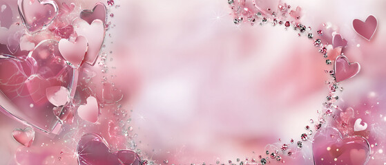 Poster - A dreamy pink background with floating hearts and sparkling gems creating a romantic atmosphere design
