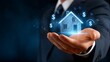 © Lightning - Businessman hand holding glowing house icon with dollar and percentage symbols