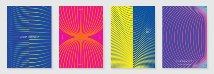 Aufkleber - Abstract line wave gradient poster background vector set. Minimalist cover template with vibrant perspective line wave in motion. Ideal design for social media, cover, banner, flyer, music, ads.