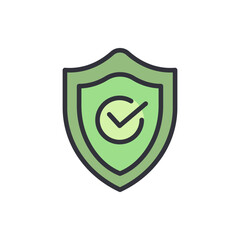Poster - Green Shield With Check Mark For Security And Protection Symbol