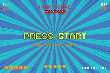 Aufkleber - PRESS START. INSERT A COIN TO CONTINUE. pixel art .8 bit game. retro game. for game assets in vector illustrations.