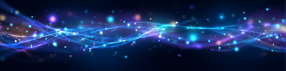 Poster - Abstract background with glowing blue lines and bokeh lights creating a futuristic design