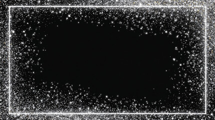 Poster - Rectangle frame of silver glitter particles against a dark black background creating a sparkling effect