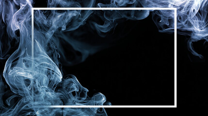 Poster - Abstract blue smoke frame with a white border against a dark black background in a studio shot