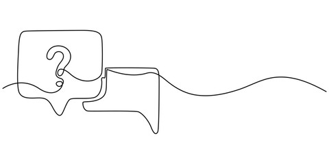 Naklejka na meble Continuous line question mark drawn single black line One line drawing vector illustration, Speech bubbles with question and exclamation mark continuous one line drawing. Chat linear symbol. Dialogue
