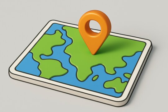 Finding Location on Map with Pointer Icon on Green and Blue Land