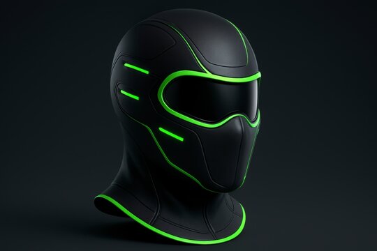 Futuristic Headgear Concept Black Mask with Green Outlines