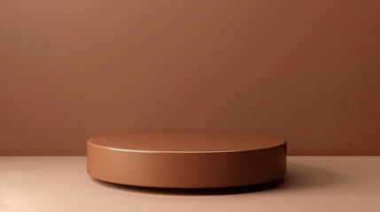 Poster - A brown round podium stands ready for product display against a matching background in a minimalist studio setting