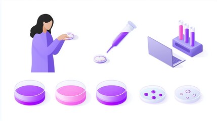 Poster - laboratory experimentation with purple solutions and digital analysis taking place in a modern works