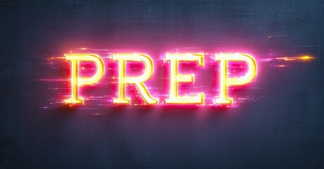 Aufkleber - Bright neon text spells PREP against dark textured background. Glitch effects add visual interest, creating dynamic presentation.