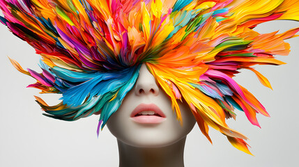 Poster - A vibrant, artistic portrayal of a woman's face, adorned with colorful, flowing shapes that resemble colorful hair or abstract art.