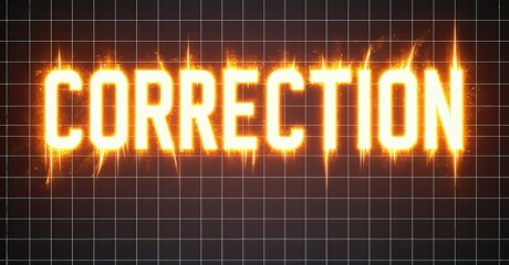 Poster - Bright text reads CORRECTION against grid background. Fiery glow surrounds letters, creating dramatic effect. Dark space frames image.