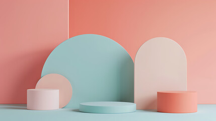 Poster - Pastel geometric shapes create a modern abstract podium scene for product display and presentation