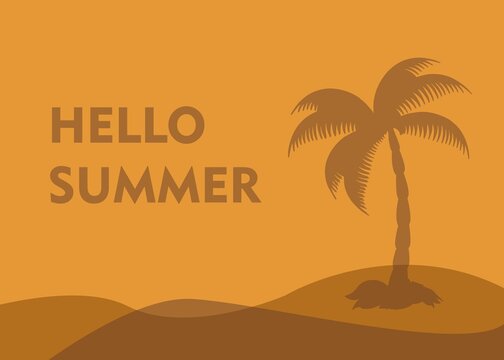Yellow summer tropical background. Minimalist summer creative flat design. Vector illustration. HELLO SUMMER
