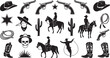 © stockingtimee - Cowboy Symbol Silhouette Set with Hat Horse Gun Art Design, Perfect for Western Ranch Decor and Wild West Illustration Theme