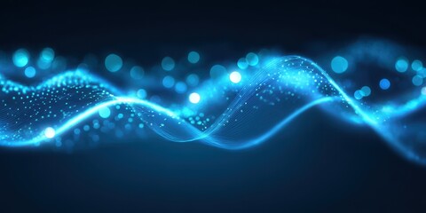 Abstract blue glowing wave patterns with bokeh
