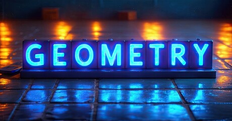 Aufkleber - Bright blue geometry sign illuminates wet surface. Dramatic lighting creates vibrant, contrasting colors. Focus is sharp, details visible.