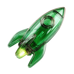 Poster - Green glass rocket ship illustration digital art design startup technology innovation success future progress business graphic element 3d eco icon hope on transparent background