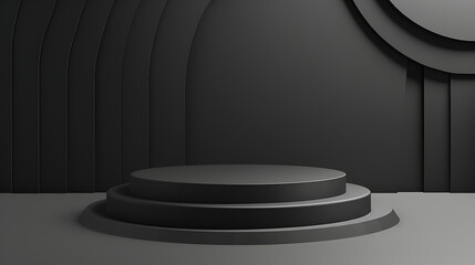 Poster - A minimalist black podium stands ready for a product presentation against a geometric backdrop