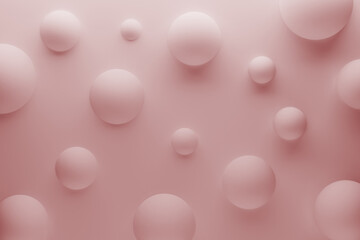 Fototapete - Pure soft pink levitating matt spheres as geometric abstract background. 3D rendering.Gentle floating bubbles in soft light.Sweet elegant simple bubble pattern in organic, futuristic, calm style.