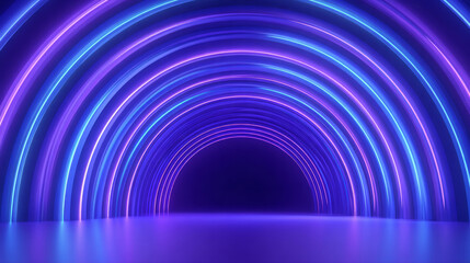 Wall Mural - Neon-light tunnel with infinite reflections, vibrant purple and blue tone