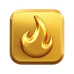 Aufkleber - Golden flame icon on square button digital graphic design element 3d render shiny luxury gold fire symbol app button interface design modern technology on transparent background
