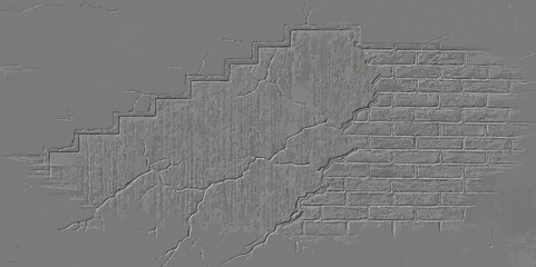 Poster - Gray wall brick and plaster showing cracks and stair step pattern texture background.