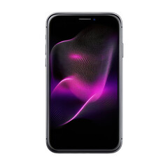 Poster - Phone screen showcases abstract purple and pink wave design technology on transparent background
