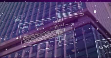 Poster - On start layering data panels updating numeric values over purple glass for real-time visualization
