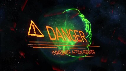 Poster - Starfield initiating sphere appearing icon fading and text morphing neon swirling for urgent alert