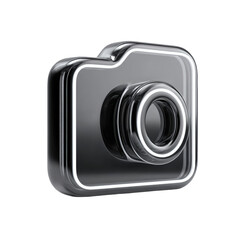 Aufkleber - Modern glass camera icon 3d render shiny chrome lens photography equipment digital device image technology graphic design element professional high on transparent background dark
