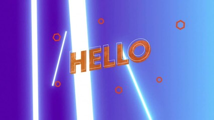 Poster - Gradient appearing, 3D orange HELLO text tilting as neon bars slide to show greeting animation