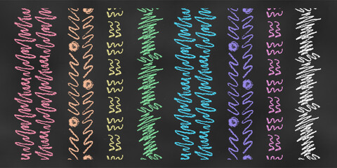 Wall Mural - Set of Vertical Seamless Borders Chalk Drawn Sketches of Scribbles.