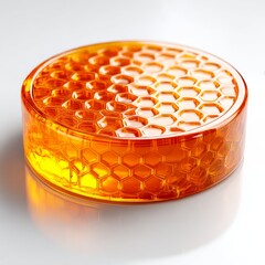 Poster - Abstract Orange Honeycomb Disc with Reflective Surface - Modern Design Element