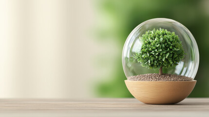 Leinwandbilder - Small tree in glass dome symbolizes environmental protection and sustainability, highlighting importance of preserving nature. serene setting emphasizes eco friendly practices